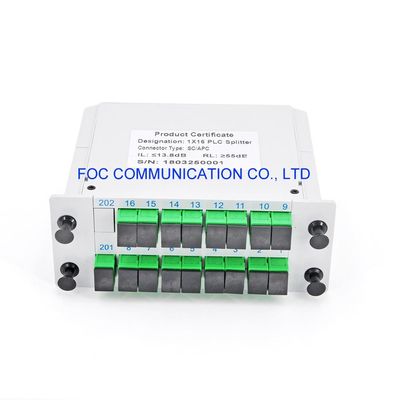 PON FTTX 1650nm ไฟเบอร์แยก PLC SC APC 1 × 16 การสูญเสียการแทรกต่ำ
