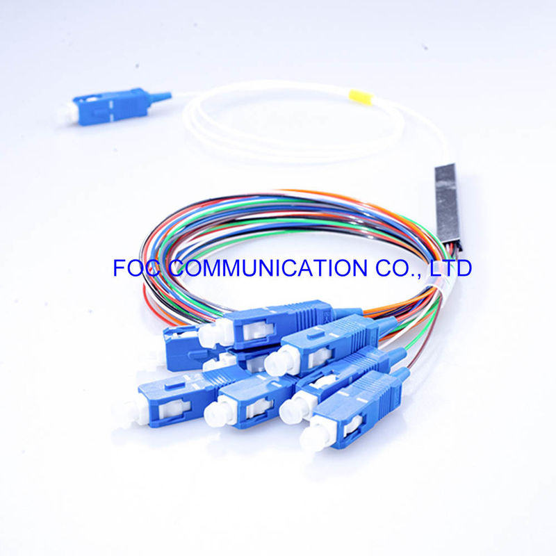 ไฟเบอร์ออปติกแยก PLC หลอดมินิ 1 × 8 พร้อมขั้วต่อ SC/UPC G.657A สำหรับ FTTX